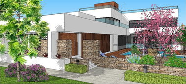 精品現(xiàn)代風(fēng)格獨(dú)棟別墅建筑 帶屋頂花園和游泳池 景觀庭院su模型設(shè)計(jì)模型下載