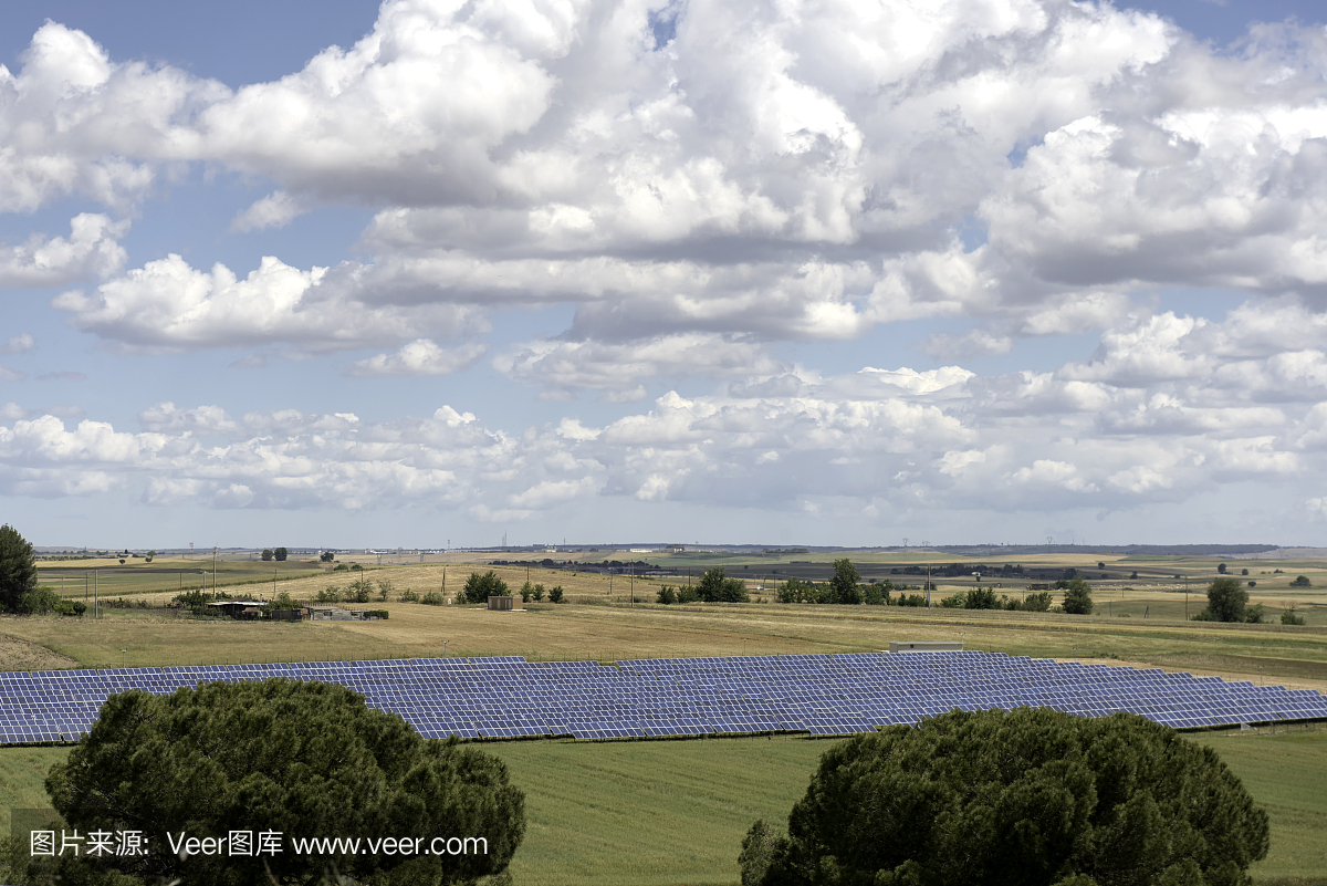 農村地區(qū)的太陽能電池板農場