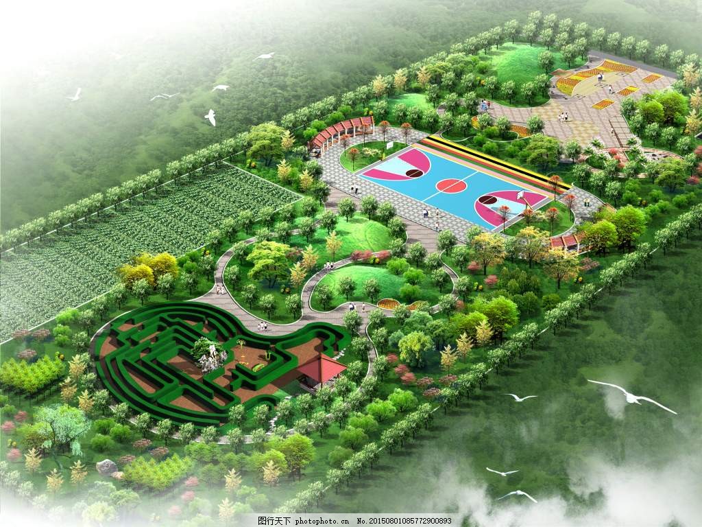 PSD游園景觀鳥(niǎo)瞰